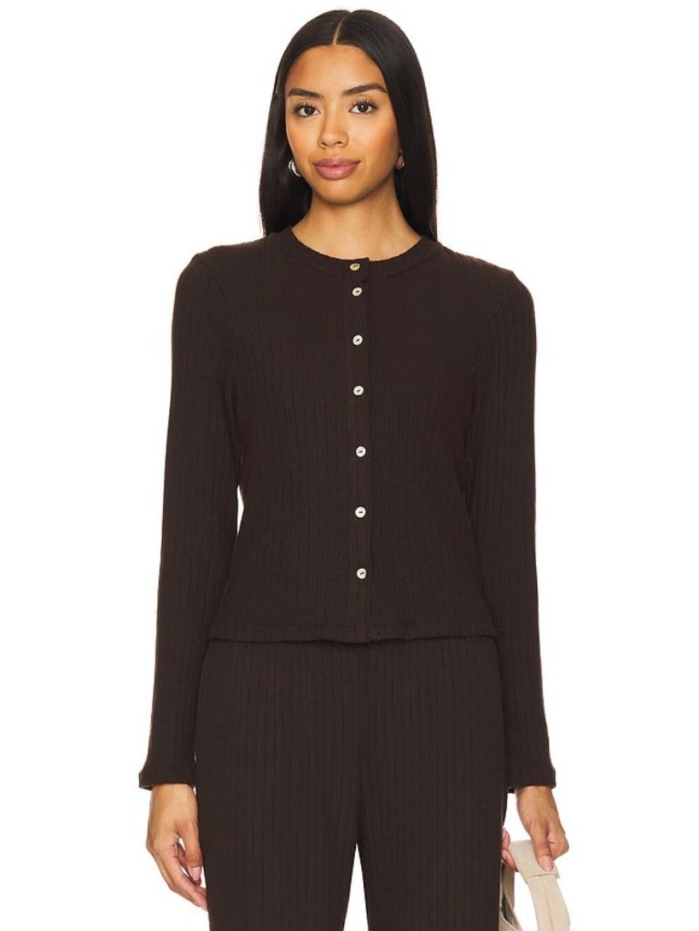 DONNI. Black Ribbed Button-Front Knit Sweater